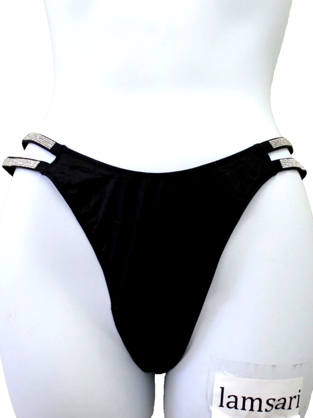 Victoria's Secret Very Sexy Double Shine Strap Thong String Panty Size M Black